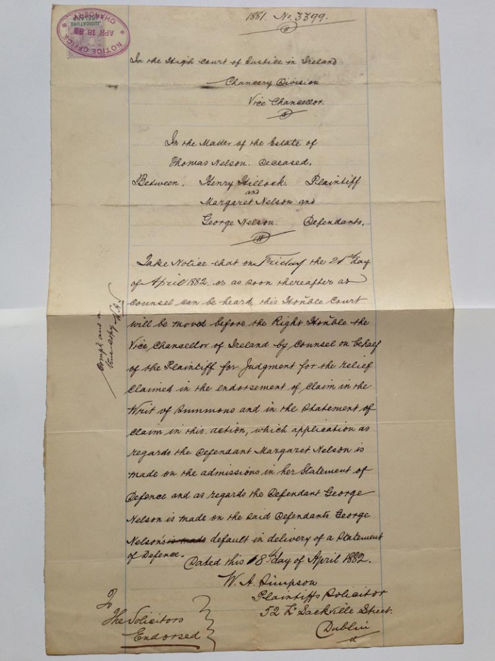 QV Judicature Ireland - Nelson 1881